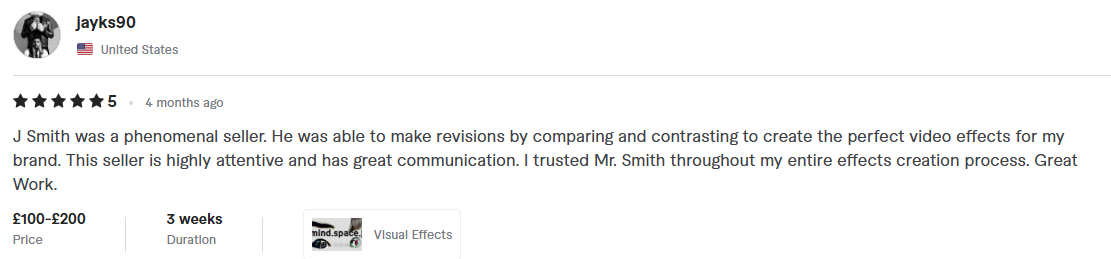 Testimonial from jayks90 - Visual Effects